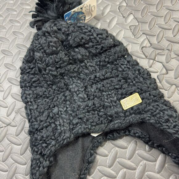 Chaos World Beat Fuzzy Warm Winter Earflap Beanie Hat Womens Black 100% Acrylic - Picture 3 of 7